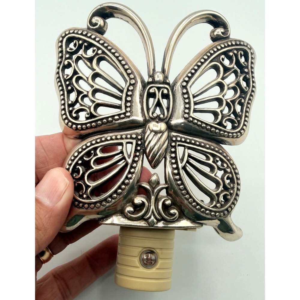 Brighton "Fly by Night" Butterfly Night Light Silver Tone Metal Plug In WORKS